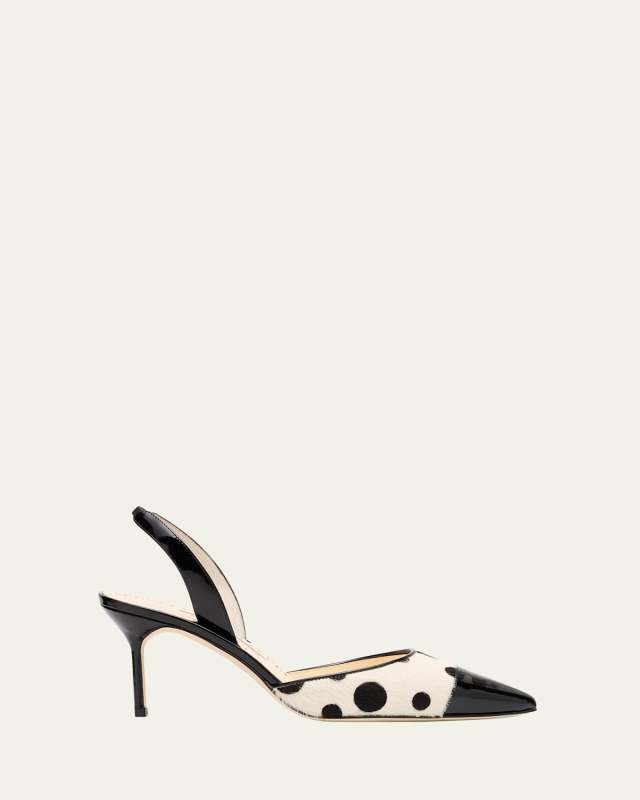 Capsli Polka-Dot Calf Hair and Patent Leather Pumps